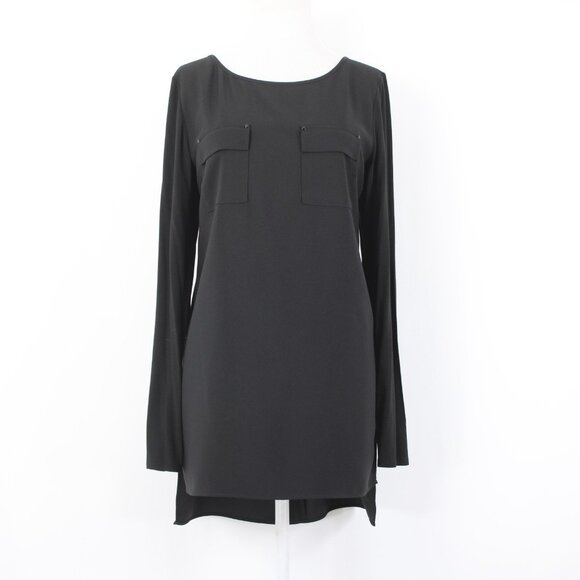 White House BM Top Sz 10 Black Hi Lo Zipper Poly Rayon Top - Picture 2 of 14